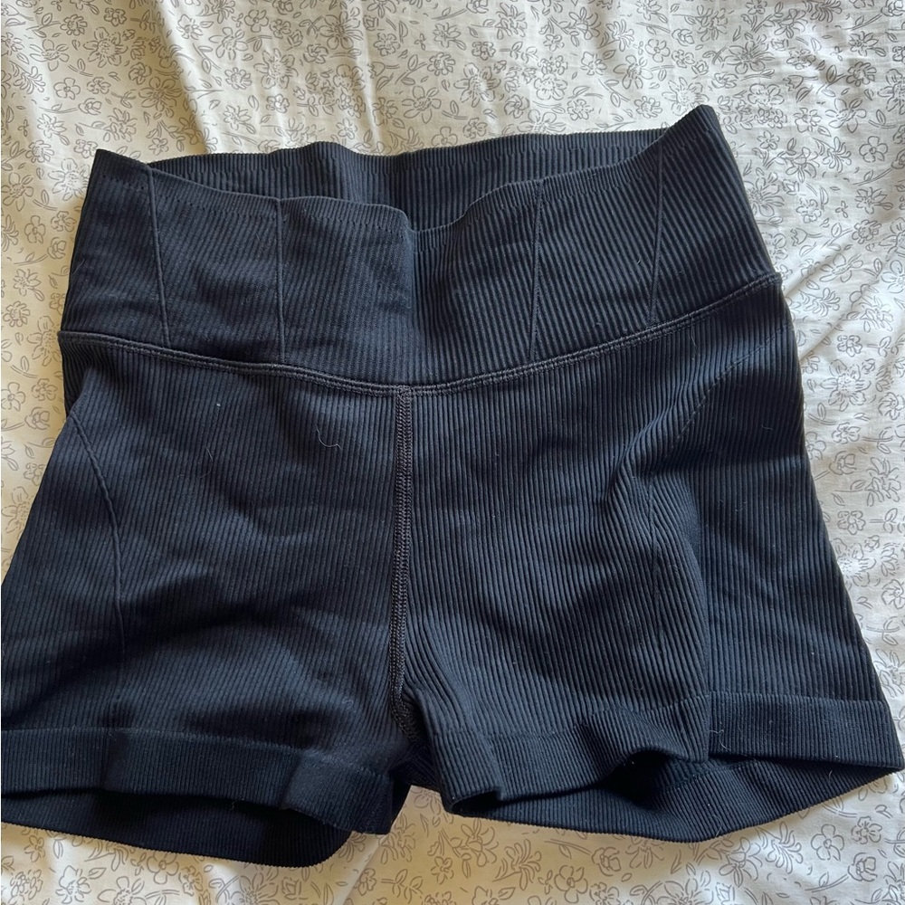 High-Waisted Black Ribbed Women Shorts